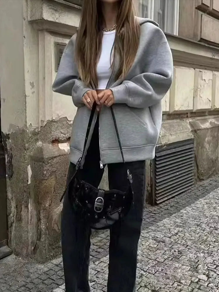 Women's Gray Zip-Up Jacket
